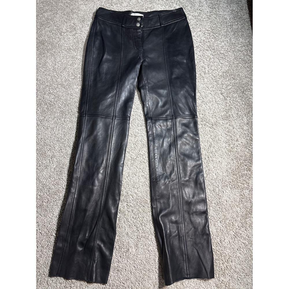 Y2K Hugo Buscati Collection Black Leather Pants Paneled Straight, Womens Size 8